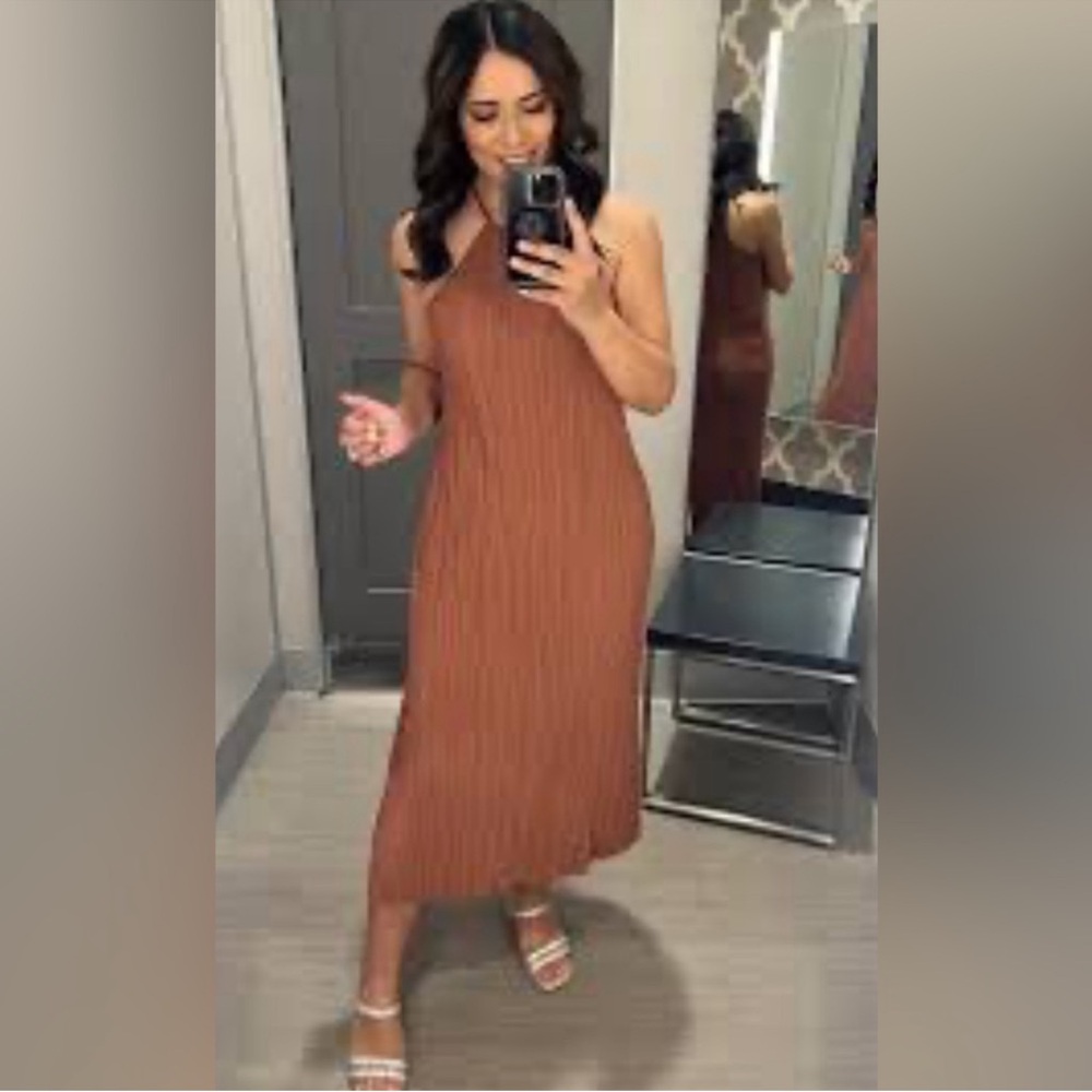 Sleeveless Ribbed Midi Dress in Rust XL  a new day